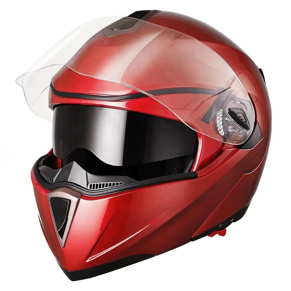 

DOT Flip up Modular Full Face Motorcycle Helmet Dual Visor Race Motocross Red XL