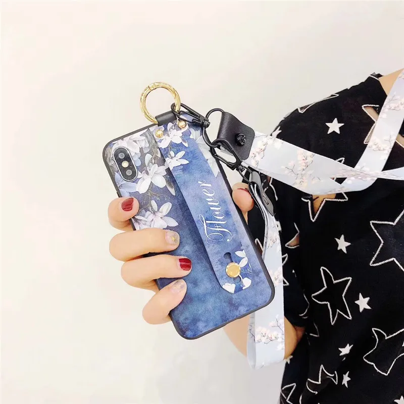 LUDI Hot 3D Vintage Floral Phone Case for iPhone 7 7Plus Soft TPU Fashion Flowers Wrist Strap Phone Bag for iPhone X 6 6s 8 Plus4