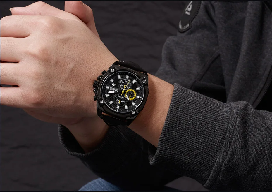 MEGIR мужские спортивные часы бренд хронограф кварцевые часы для военных часы мужские, кожаный наручные часы Reloj Hombre Relogio Masculino