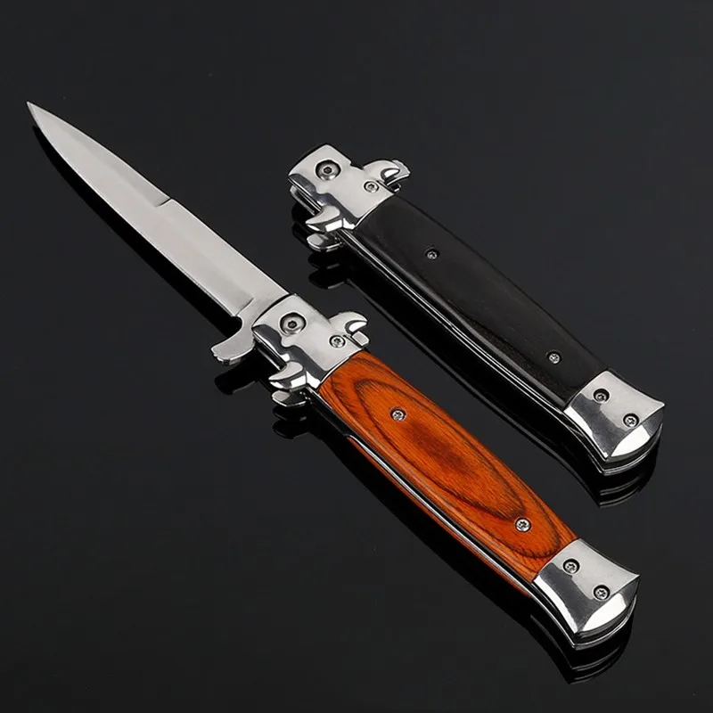 2018 cuchillo plegable al aire libre EDC herramienta Multi bolsillo cuchillo Camping supervivencia mango de madera cuchillo 2 colores doble Camping táctico plegable