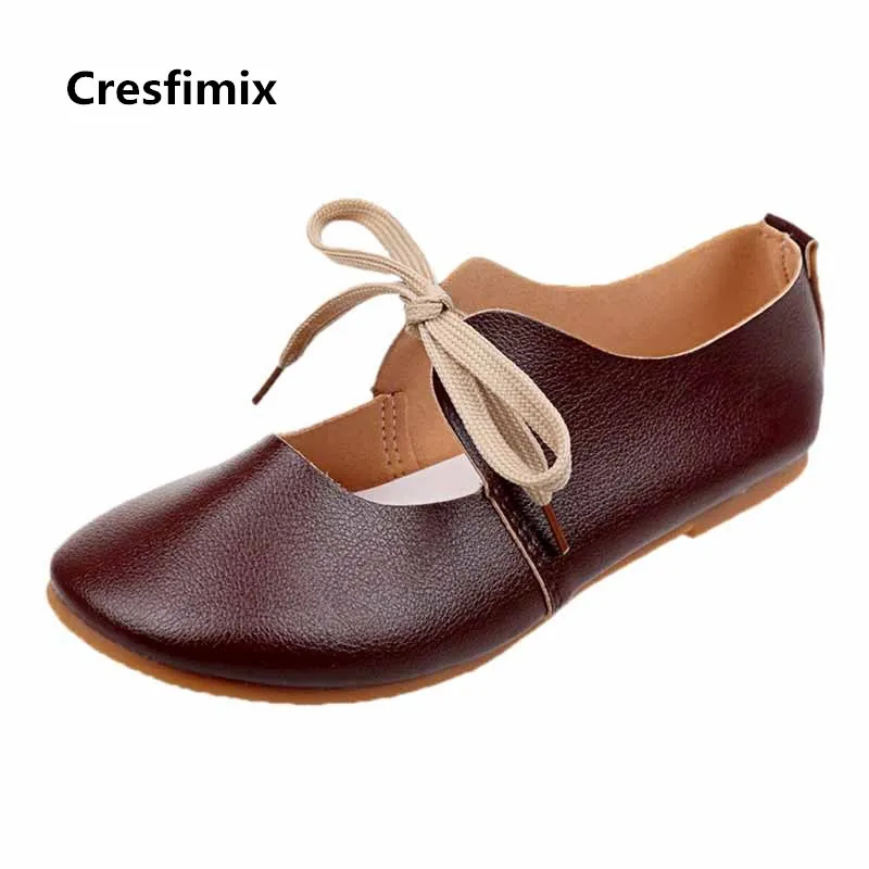 

Cresfimix women fashion spring & summer soft & comfortable dark brown lace up flat shoes lady cool casual dance shoes b2770