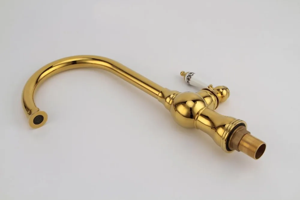 Free Shipping 360 Rotation Gold Kitchen Faucet With Deck Mounted