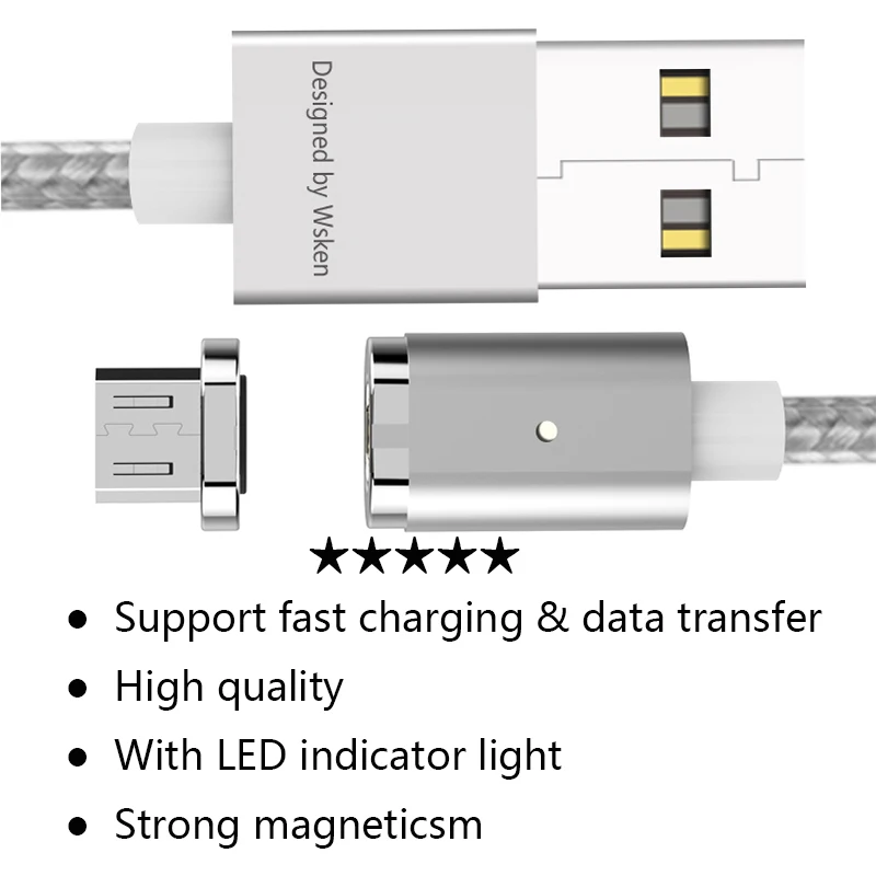 WSKEN Mini2 USB Магнитный зарядный кабель Быстрая зарядка Micro usb type C кабель для samsung Galaxy S9 S8 Note8 S7 S6 huawei Xiaomi 1 м