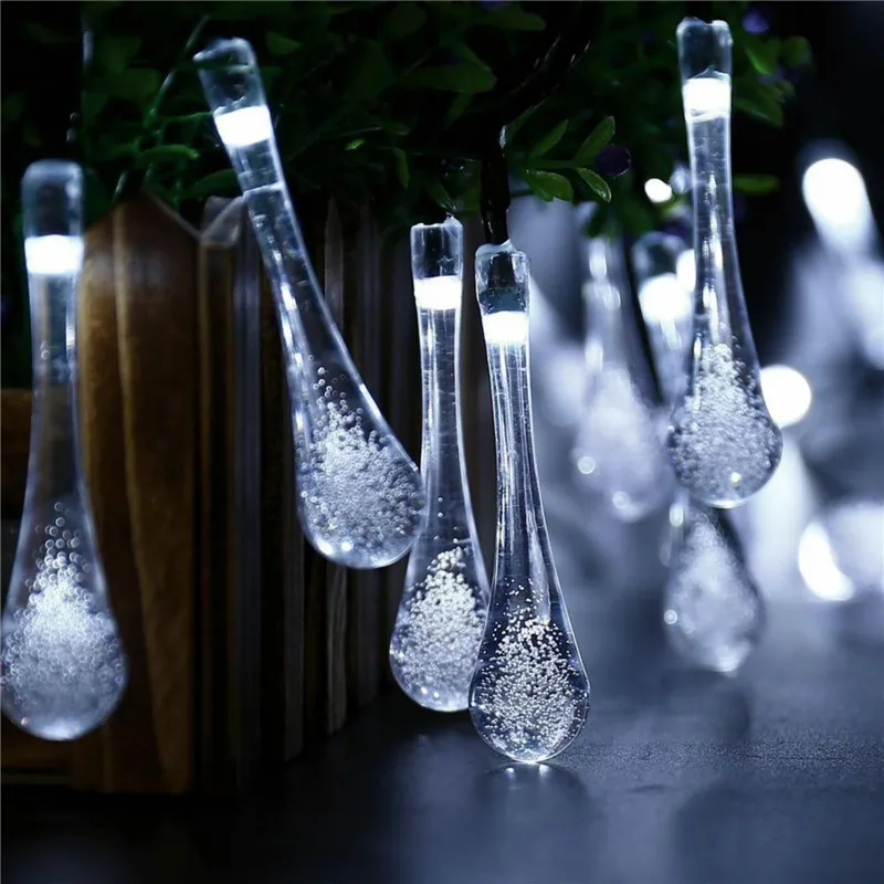 

2019 Party Outdoor Waterproof 30LED Raindrop Teardrop Solar Powered String Fairy Lights Garden Wedding Party Decoration
