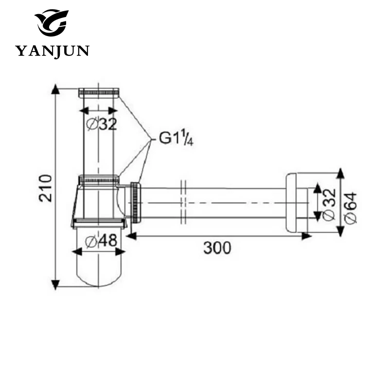 Латунный сифон ванная раковина труба раковины сифон Drainer P-Trap 1-1/4 ''YJ-7007