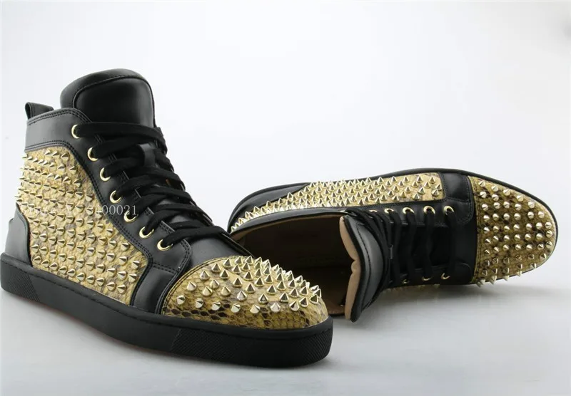 Moda Sales Hot Formadores Respiração Customized Up Studs Sapatos Patchwork Sapatilhas High Dos Ouro Zapatillas Rebites Flats Das 2018 Homens Casuais Lace Top dS4Eqwd