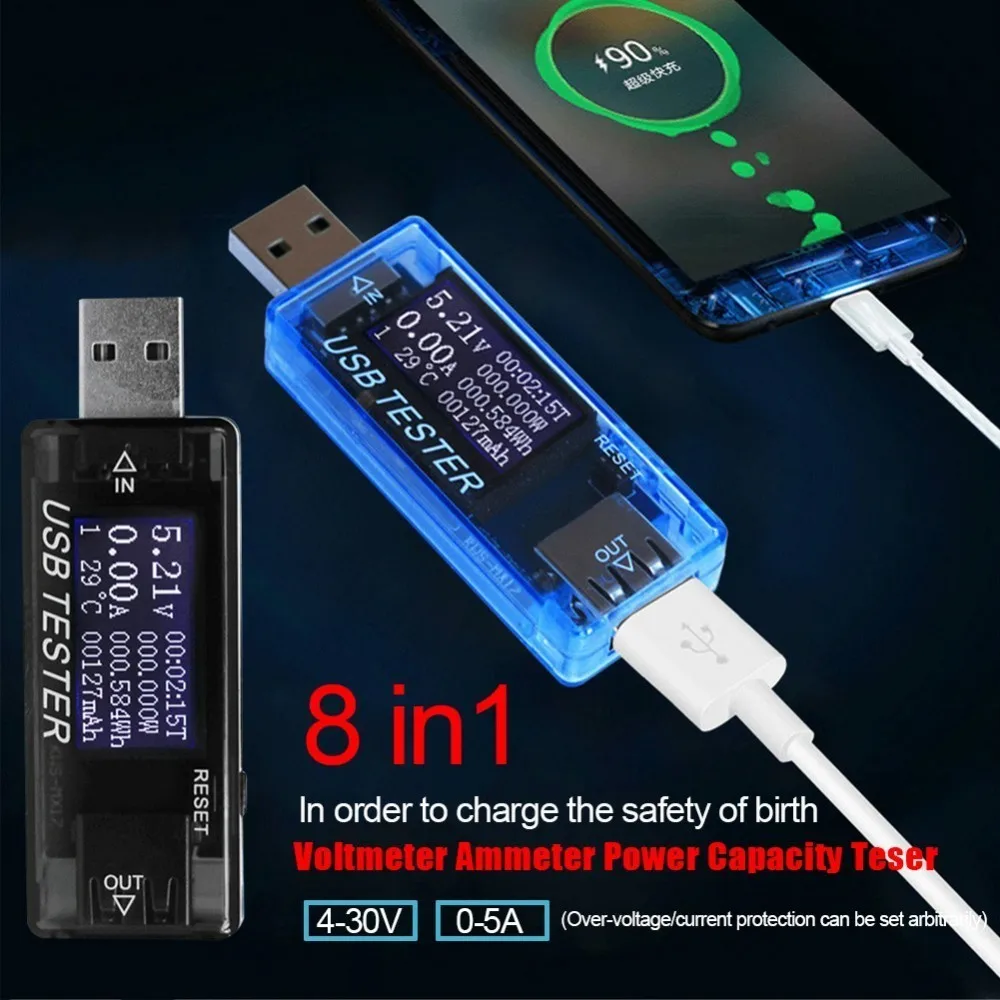 8 in1 QC2.0 3.0 4-30v Electrical power USB capacity voltage tester current meter monitor voltmeter ammeter 40% off