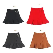 Летние мини юбки рыбий хвост Однотонная юбка с высокой талией Женская Повседневная универсальная Асимметричная юбка стрейч-петля