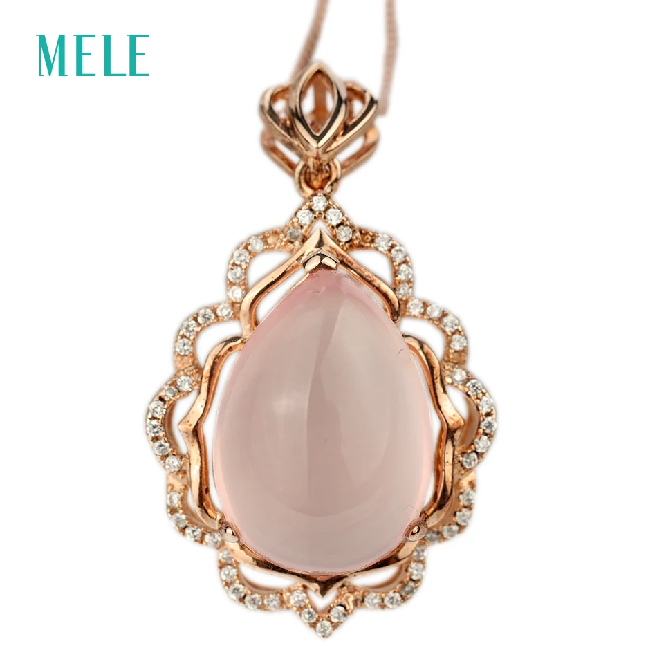 

MELE Natural rose quarts silver pendant , pears shape 13mm*18mm, special design and special gift for Christmas