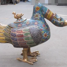 Xd 002803 Китай Royal Бронзовый ручной перегородчатой утка птица Зун курильница курильница