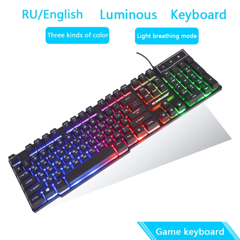 

Sunrose Russian Gaming Keyboard 104 Keys reception Keyboard Wired USB Keyboards RGB LED Backlit for Overwatch LOL RU