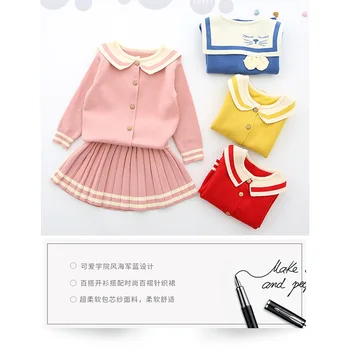 

2019 New Hot Sale Toddler Girls Clothing Sets Knitted Cardigan Sweater+Pleated Skirt 2Pcs Baby Girls Cute Children's Wear Sets