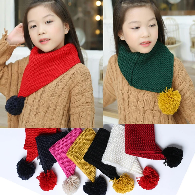 

Kids Winter Wool Collar Scarf For Children Knitted Collar With Ball Children's Scarves Neckerchief Clothing Accessories 6C2893