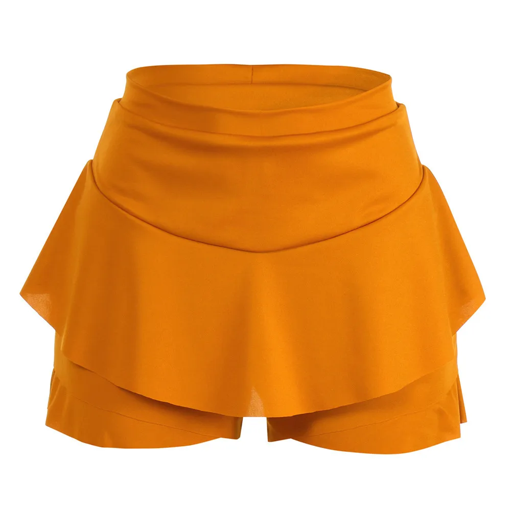 Летняя популярная женская многослойная гофрированная юбка-шорты с высокой талией для занятий спортом, бега, тенниса, мини-юбка с безопасными шортами для женщин - Цвет: Цвет: желтый