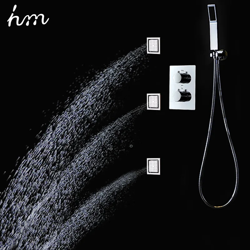 hm Bathroom Ceiling LED Shower Set 360*500mm Rainfall Shower Head Panel Thermostatic Mixer Faucets With 4