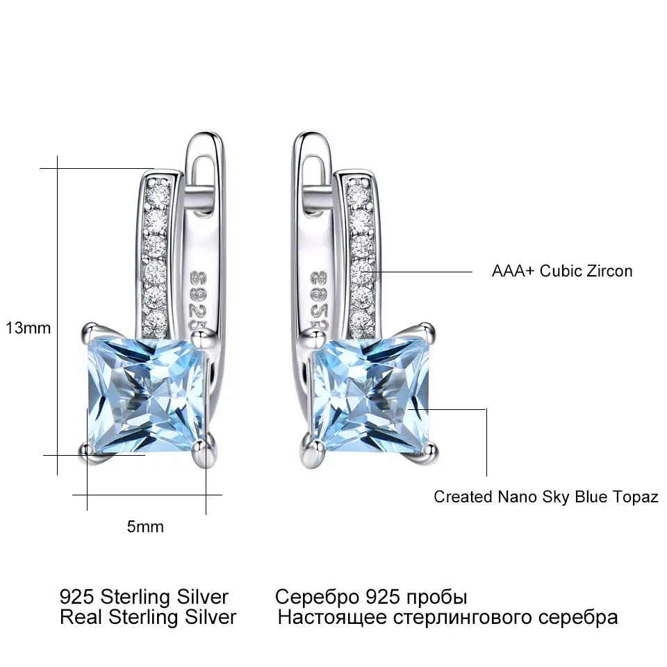 UMCHO, настоящее 925 пробы, серебряные серьги, драгоценный камень, квадратный, создан небесно-голубой топаз, клипсы для женщин, Трендовое ювелирное изделие, Новинка