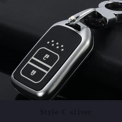 Эффект подсветки сплав резиновый автомобильный чехол для ключей Чехол Держатель Брелок для Honda Accord Civic Pilot CRV FIT - Название цвета: Style C silver