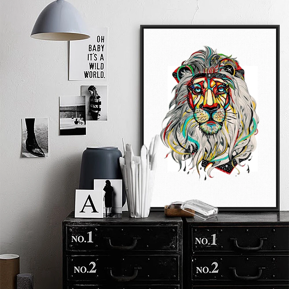 Us 14 56 9 Off Animals Canvas Painting Indian Lion Posters And Prints Colorful Wall Art Bedroom Christmas Decorations For Home Office Dropship In