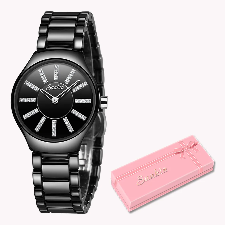 SUNKTA роскошные женские часы брендовые модные белые дамские часы водонепроницаемые часы женские Relogio Feminino - Цвет: Black solver