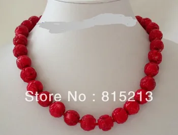 

FREE SHIPPING>>> HOT55 classic big 14mm round carve red crude coral necklace