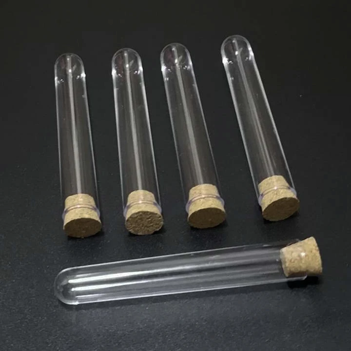 

100pcs/lot 12x100mm Plastic round bottom test tubes with cork stopper for kinds of Tests in School Laboratory