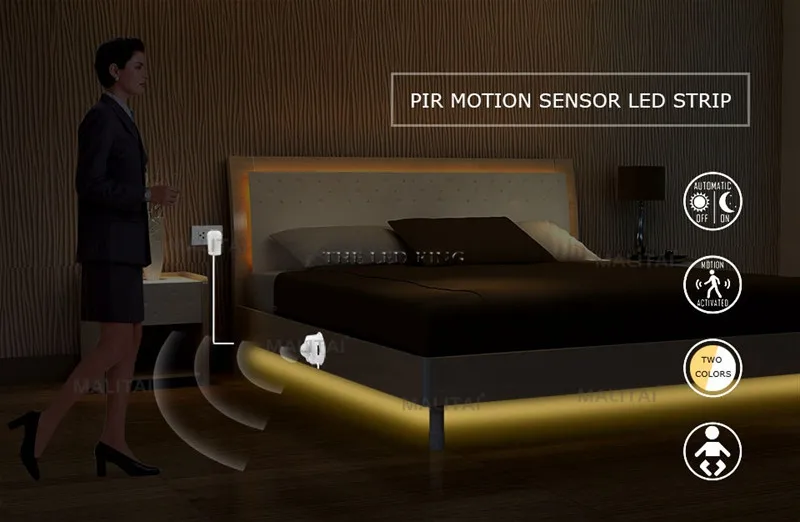 PIR сенсор Светодиодная лента 2835 60 светодиодный s/m датчик движения светодиодный лента 110 В 220 В до 12 в 1 м 2 м 3 м 4 м 5 м Светодиодная лента для кухонный шкаф кровать