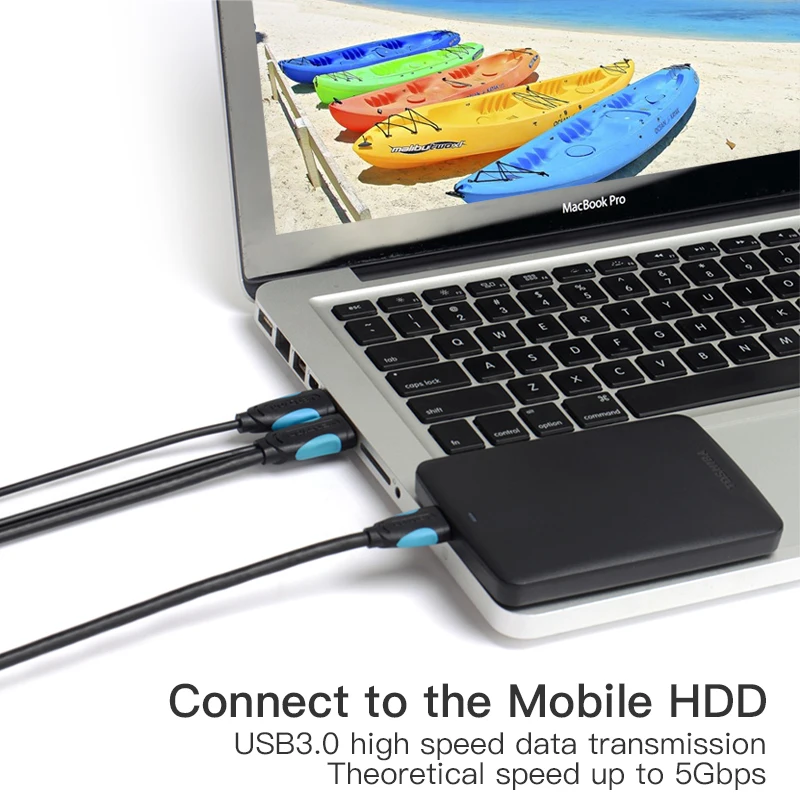 Vention المصغّر USB 3.0 المزدوج USB مع الطاقة كابل إمداد الطاقة الذكور إلى الذكور فائقة السرعة 5 جيجابايت في الثانية مزامنة بيانات كابل يو اس بي ل HD سا...