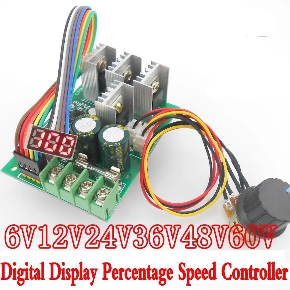 

free shipping PWM DC motor speed controller Digital display 0-100% adjustable drive module with switch 6V-60V Input Max30A