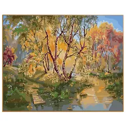 PHKV абстрактные картины Diy картина маслом по номерам желтый лес ручная роспись пейзаж рисунок на холсте цифровым окраску Декор
