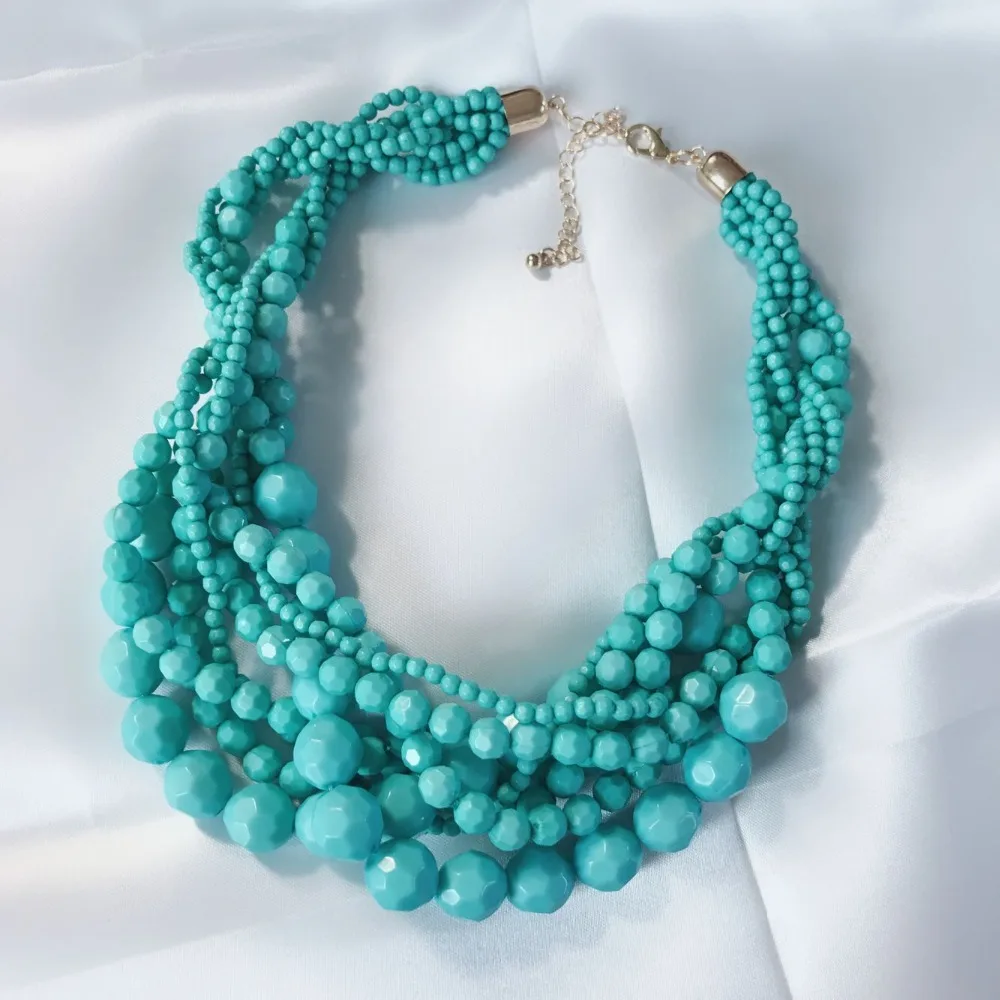 

Free Shipping New Fashion Choker Statement Braided Acrylic Beaded Necklace