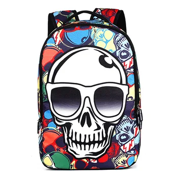 

B1008 New Fashion Men and Women Nylon Backpacks Schoolbag Print Skeletor Backpack