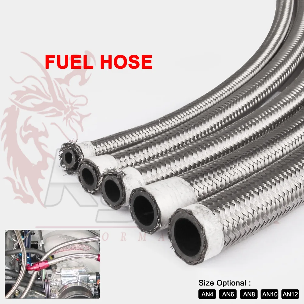 

1M AN4-AN12 Stainless Steel Universal Oil Hose End Fuel Hose Double Braided Fuel Line Turbo Oil Cooler Hose 1500 PSI HF046