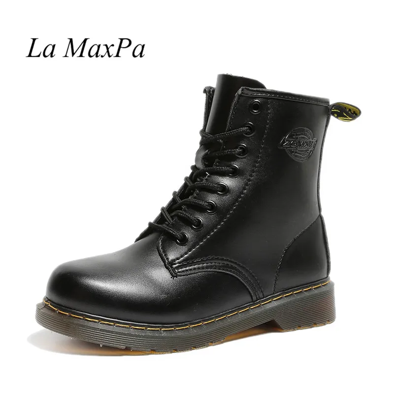 La MaxPa/Ботинки martin; уличные рабочие ботинки; женская обувь; зимние женские ботинки из искусственной кожи; зимние водонепроницаемые ботильоны; ботинки на шнуровке