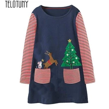 Платье telotuny; рождественское платье принцессы для маленьких девочек; хлопковая одежда в полоску; платье для девочек; модная Прямая поставка; NOV15