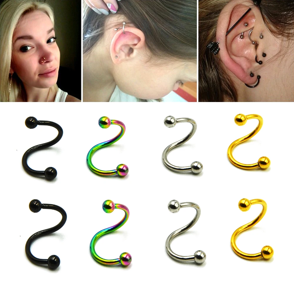 4pcsTitaniumAnodizedTwistCircularBarbellHorseshoeCBRSeptumLip