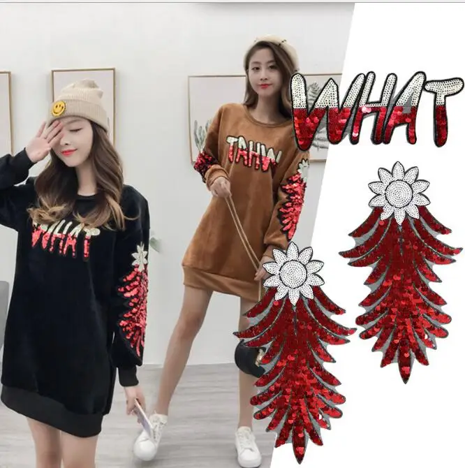 

1pcs New Big Sun flower Embroidery lace applique paillette fabric sweater clothes patch sequined stickers t-shirt diy decoration