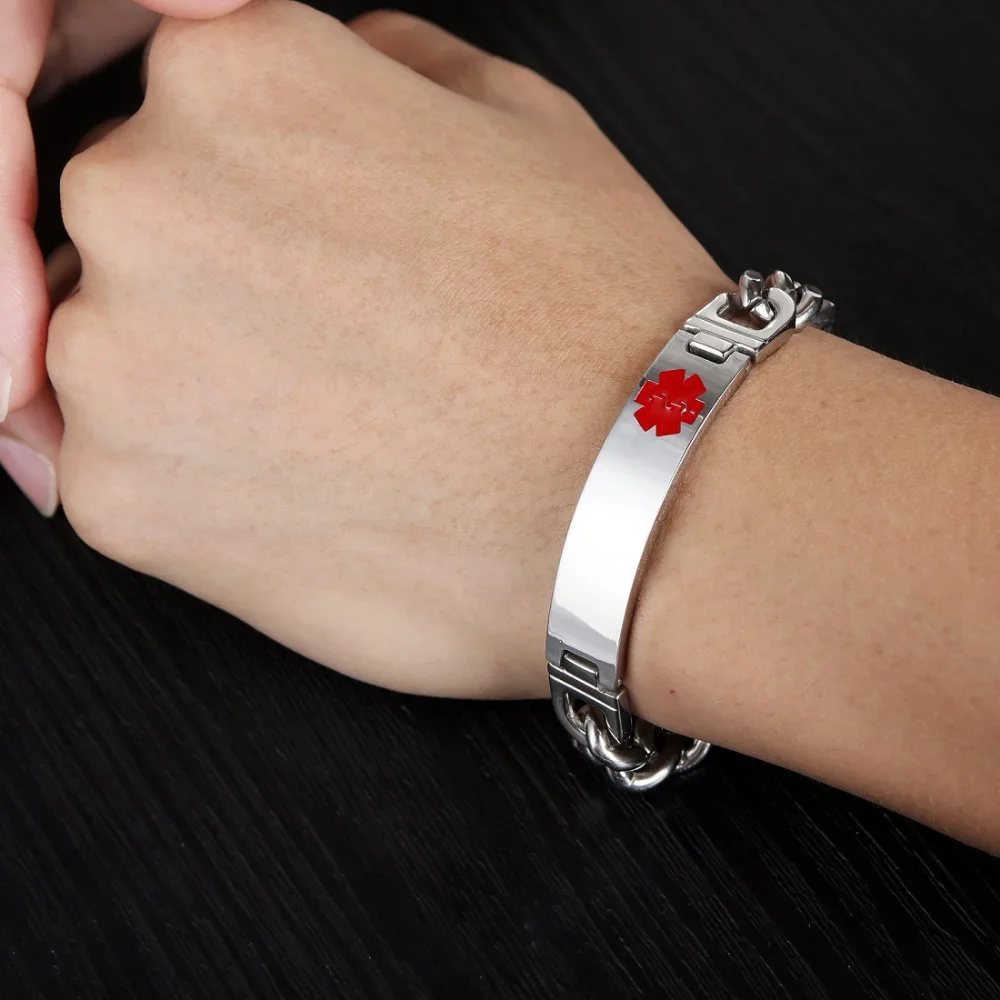 FATE LOVE Punk Men Male Statement Medical Alert Sign ID Bracelet Bangles metal stainless steel Fashion Jewelry 2019 new arrival