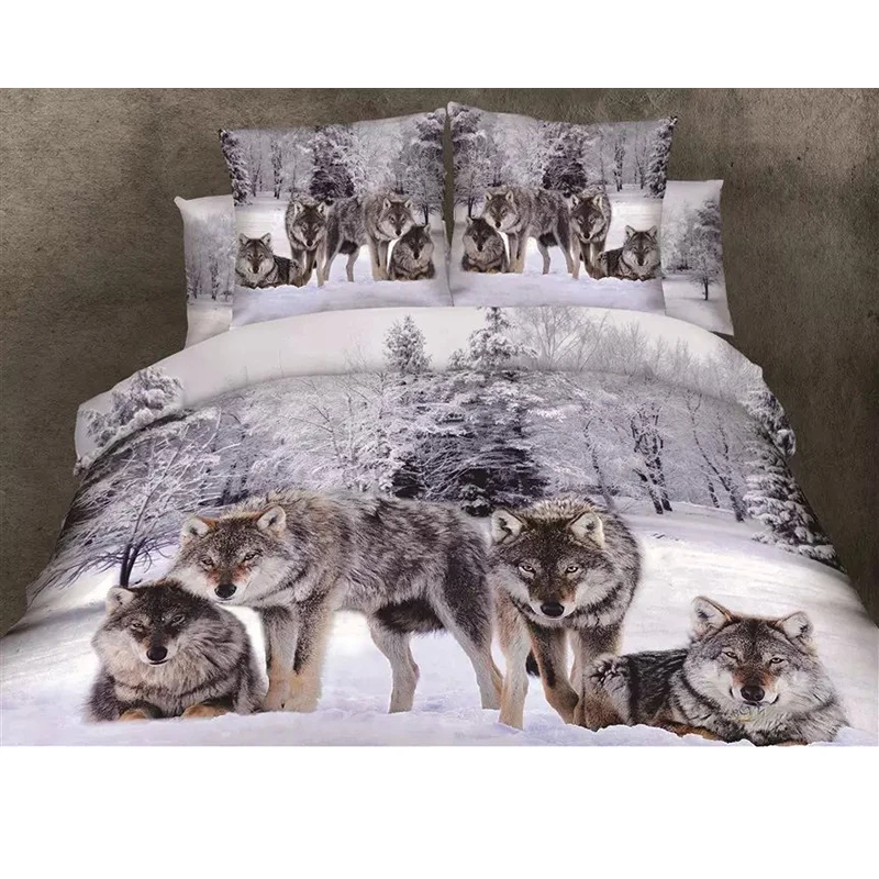 3D Animal Wolf Bedding Sets Bed Quilt Cover Clothes Pillowcase Adult Boys Bedroom Decor Wolf
