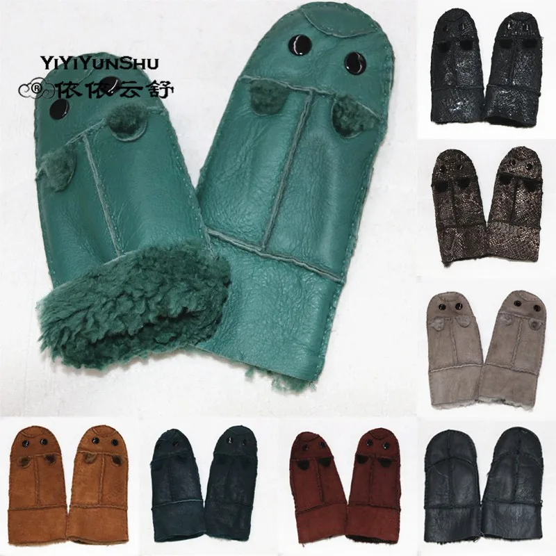 

YIYIYUNSHU Big Sale Genuine Leather Sheepskin Glove children Random Color Winter Warm Glove Thick Real fur Gloves for boys girls