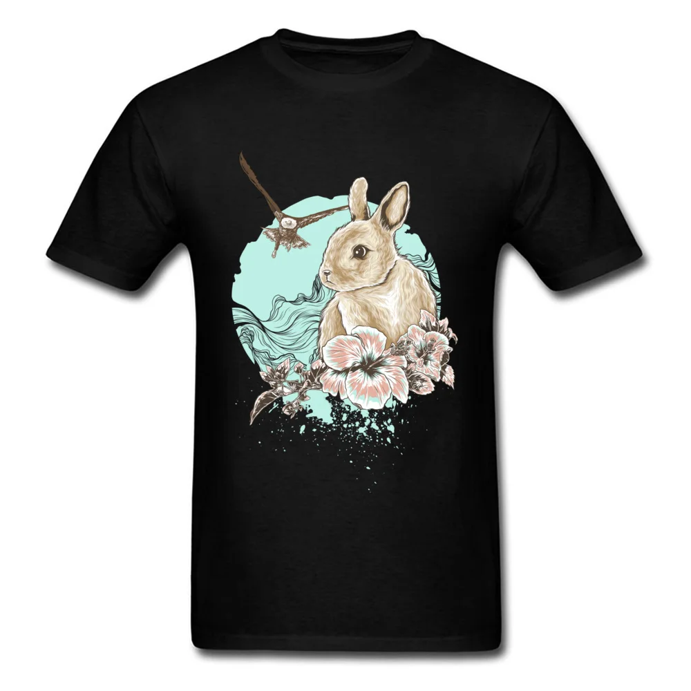 Danger Behind T-shirt Men Cotton Sweatshirt Black T Shirt Rabbit Tshirt Print Flower Tops Casual Summer Clothes Adult Tees |