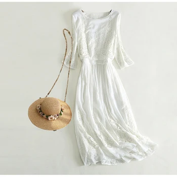 

White Embroidered Silk Dress Slim Beach dress Super Fairy Beach Holiday Woman Summer