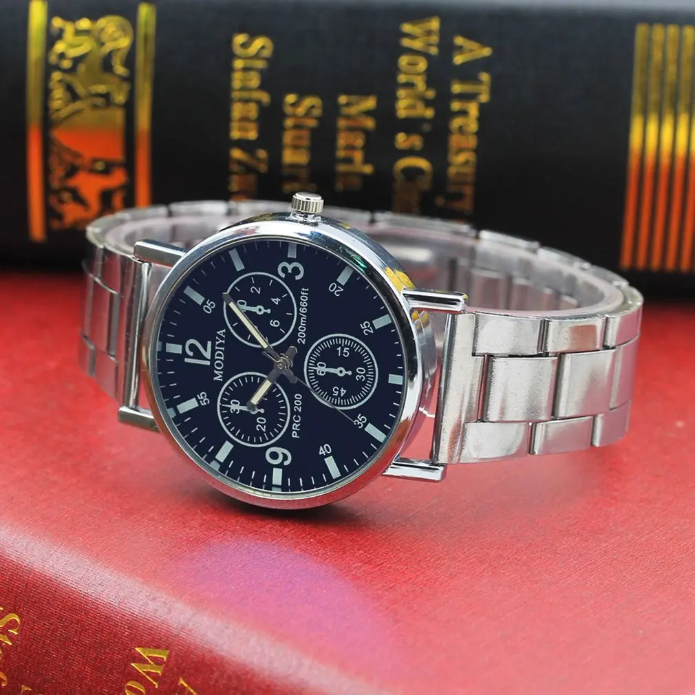 Трехглазый стальной ремень модные повседневные Роскошные Аналоговые кварцевые часы мужские часы с высокой точностью подарок