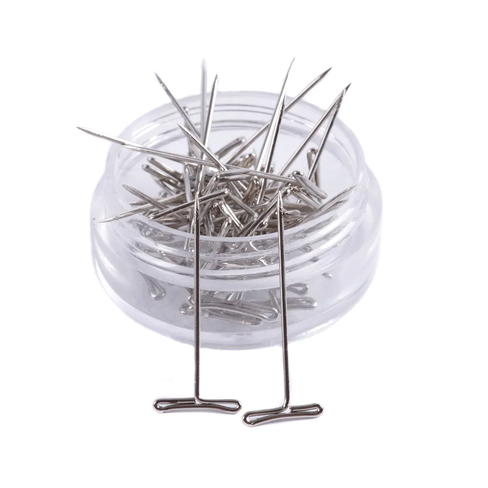 50Pcs T-PINS (25mm) For Wig On Foam Head Style Brazilian Indian Mannequin Head Type Sewing Hair Salon wig making t pins