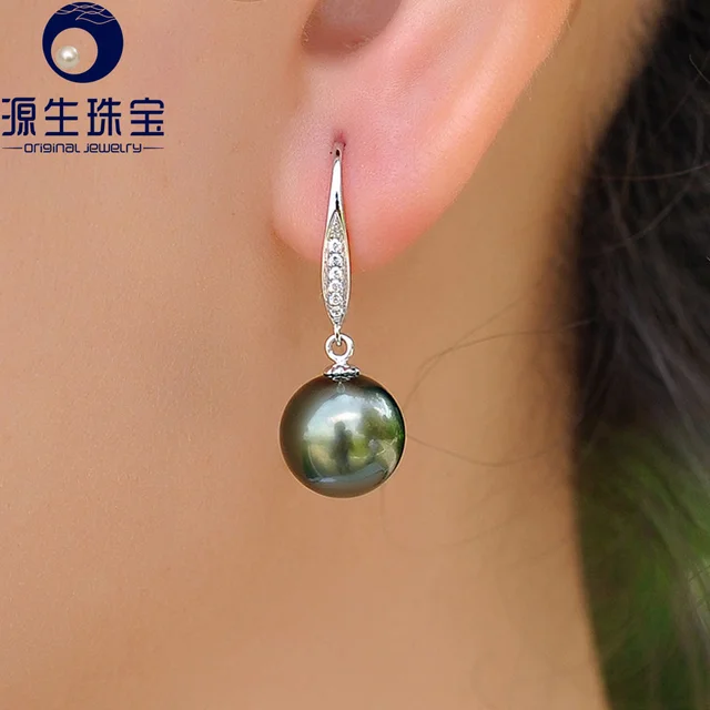 Aliexpress Ysetb008 Cultured Pearl Earrings 10 11mm Ysetb008 Cultured Pearl Earrings 10 11mm Perfect Round Tahitian Black Dangle With 18k