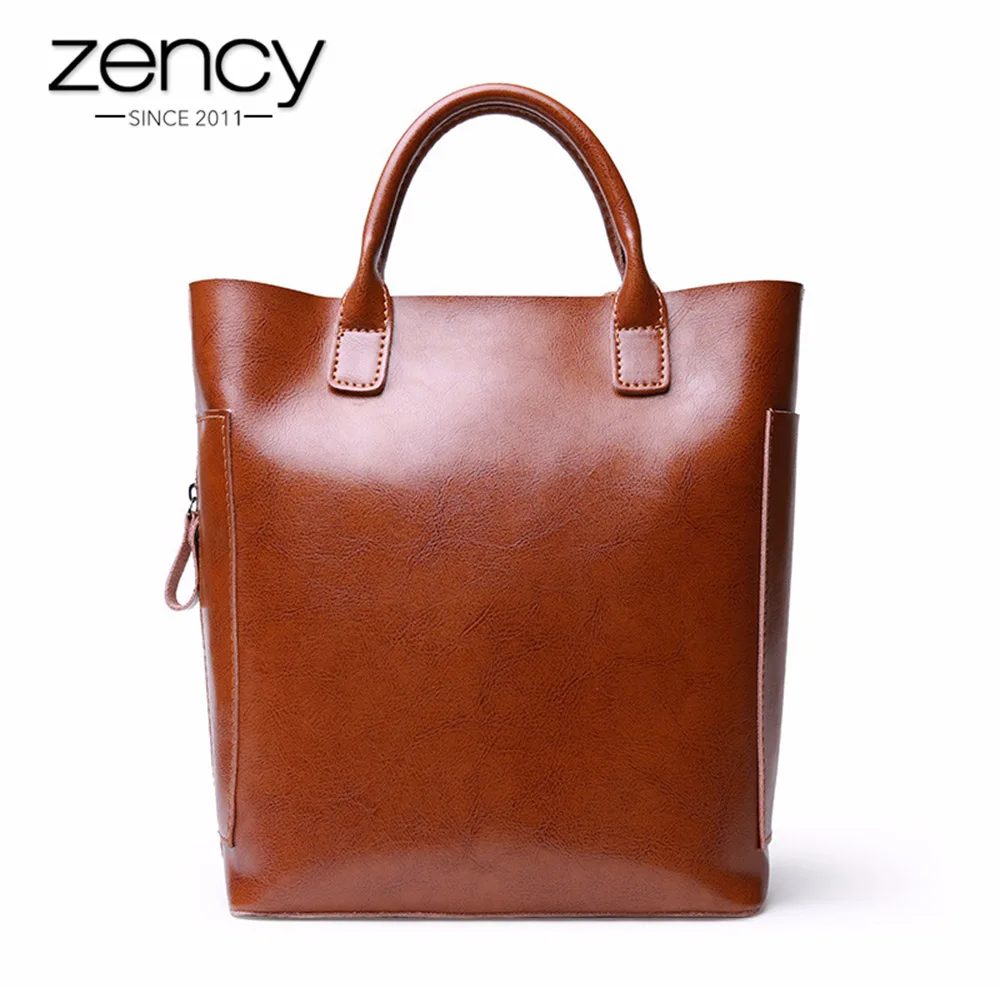 

Zency Vintage Women Casual Tote 100% Real Cow Leather Top-handle Handbag Brown Lady Messenger Crossbody Purse Large Capacity Bag