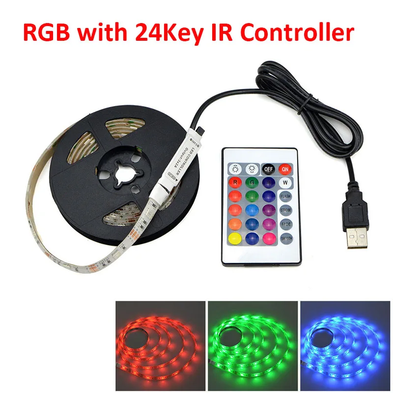 DC 5 V USB Светодиодная лента 5050 гибкий свет rgb ТВ фоновое освещение теплый белый клейкий светодиодный лента Водонепроницаемый Рождественское украшение - Испускаемый цвет: RGB With IR Remote