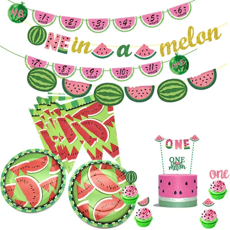 Летние Фрукты Арбуз день рождения оформление вечеринки чашки пластины Pull флаг арбуз вставка для торта фото папка