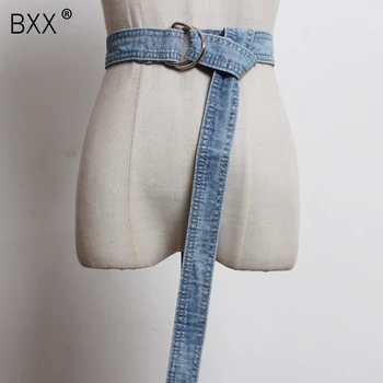 

[BXX] 2020 Spring Summer Woman New Personality Light Bllue Color Round Hoop Adjustable Denim Waistbelt All Match LM157