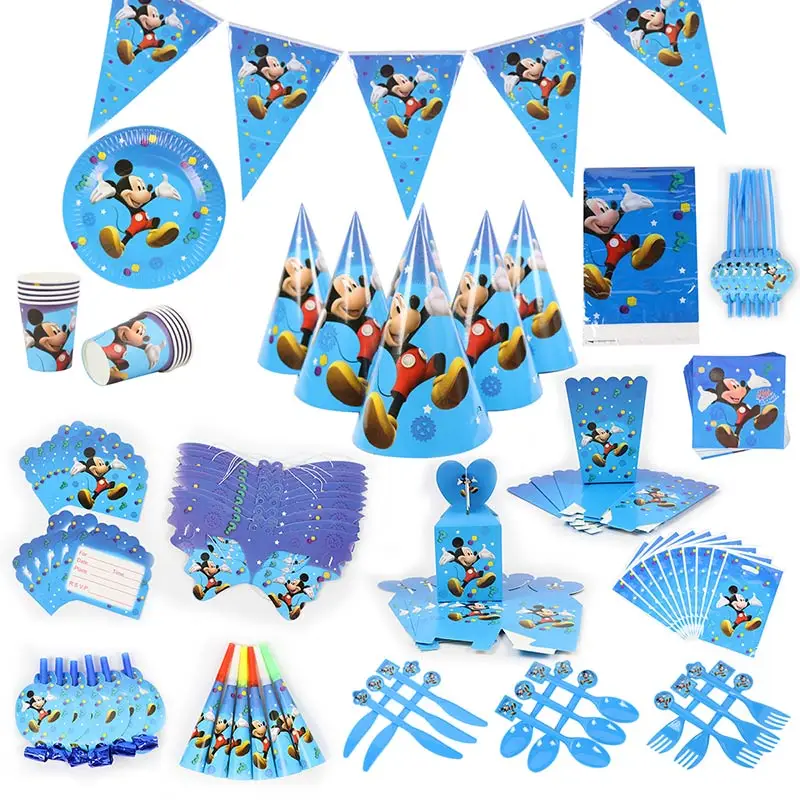 

Mickey Theme Cartoon Party Set Balloon Tableware Plate Napkins Banner Birthday Candy Box Baby Shower Party Decoration