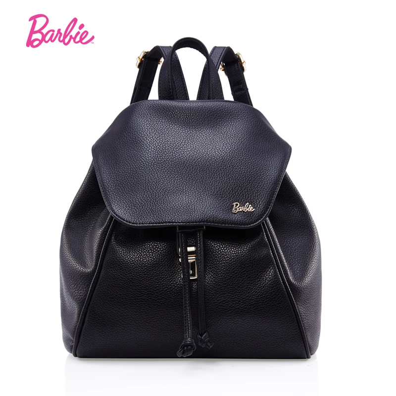 

Barbie Women BackPacks soft black leather girl bags simple style Fashionable Trend Brief with Large Capacity packbags women